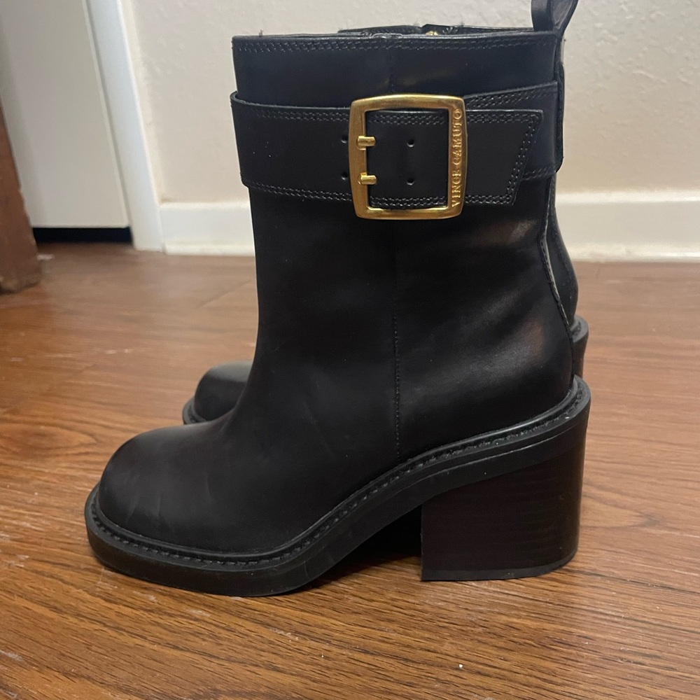 Vince Camuto Bembonie Leather Moto Boots Black Quiet Luxury Size 5 NWOT - Picture 6 of 10